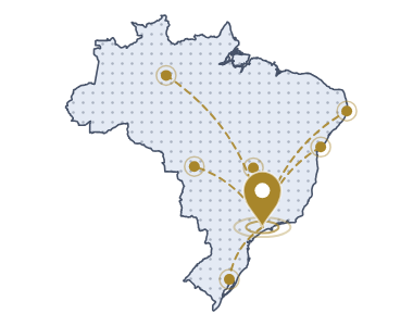 Ilustração de um mapa do Brasil com rotas de coleta e entrega.